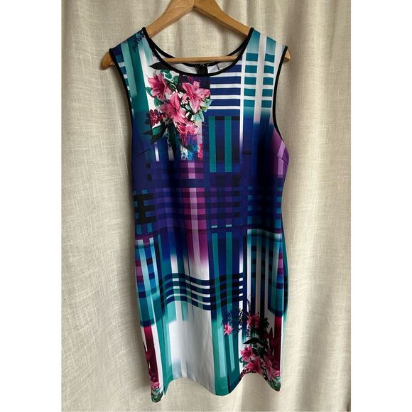 Floral Office Sheath Dress Womens Size 16 Multicolor Bisou Bisou Career Retro - Picture 2 of 16